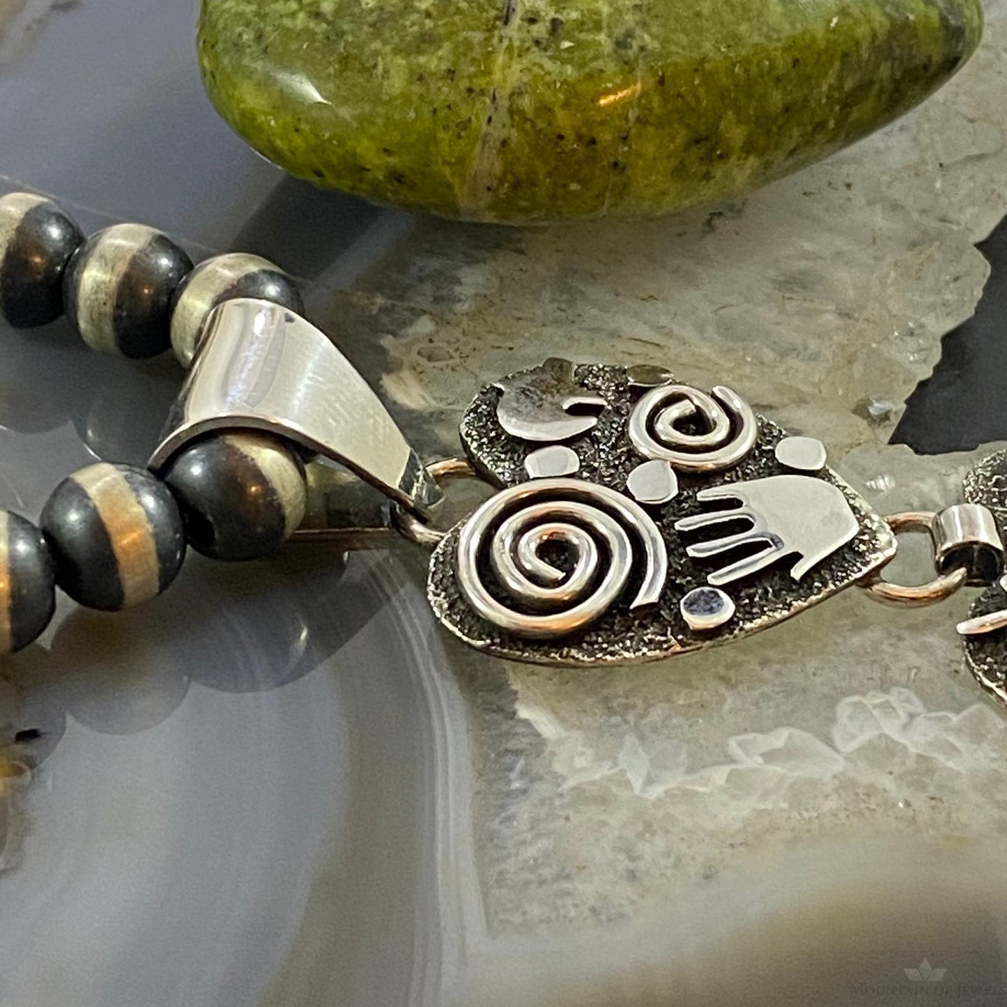 Alex Sanchez Native American Sterling Silver Petroglyph Triple Heart Pendant For Women