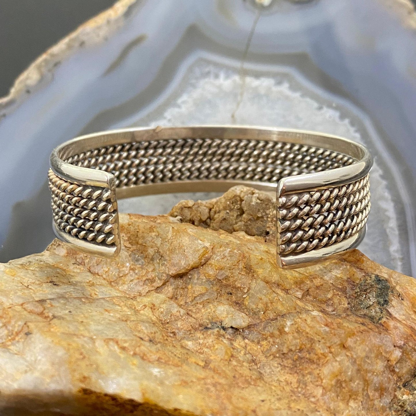Vintage Native American Silver Rows Of Coils Flexible Bracelet For Women