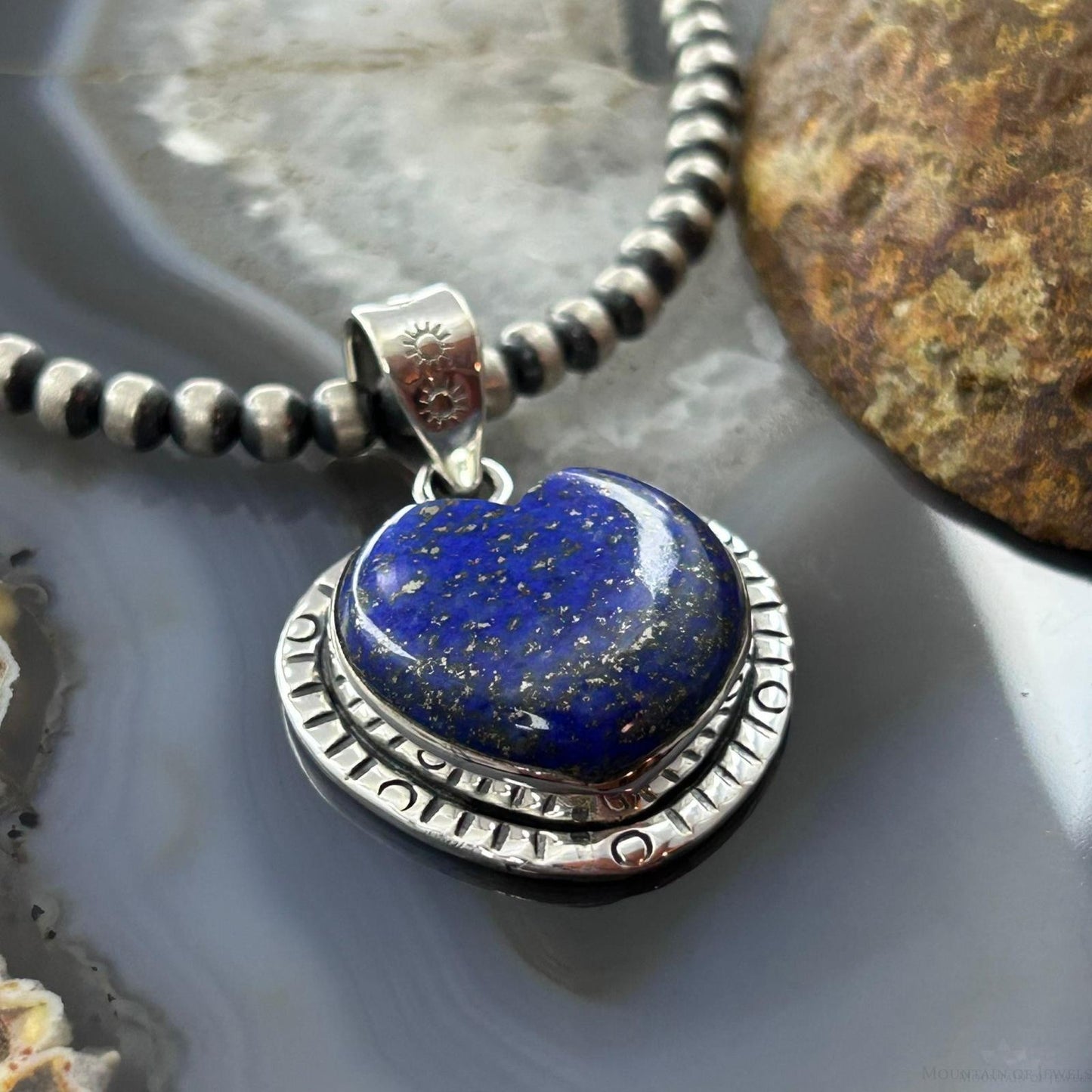 Sterling Silver Southwestern Style Lapis Lazuli Heart Pendant For Women