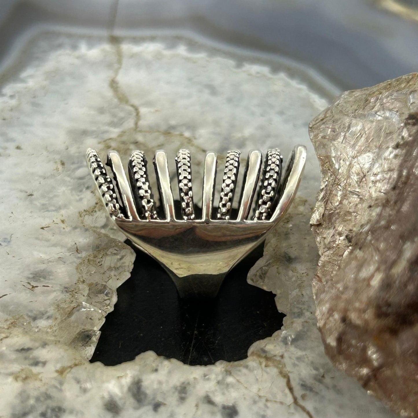 Sterling Silver Stripes Stacked Dome Modern Ring For Women, Taxco Mexico