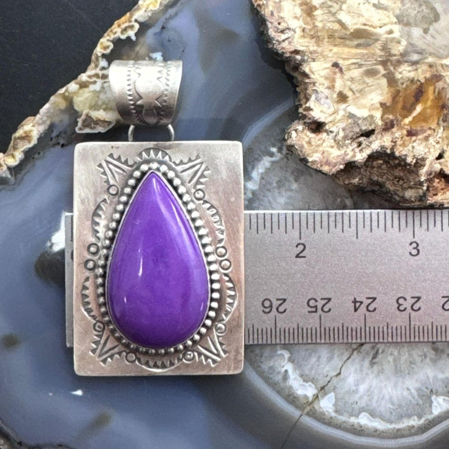 Native American Sterling Silver Purple Phosphosiderite Decorated Pendant For Women