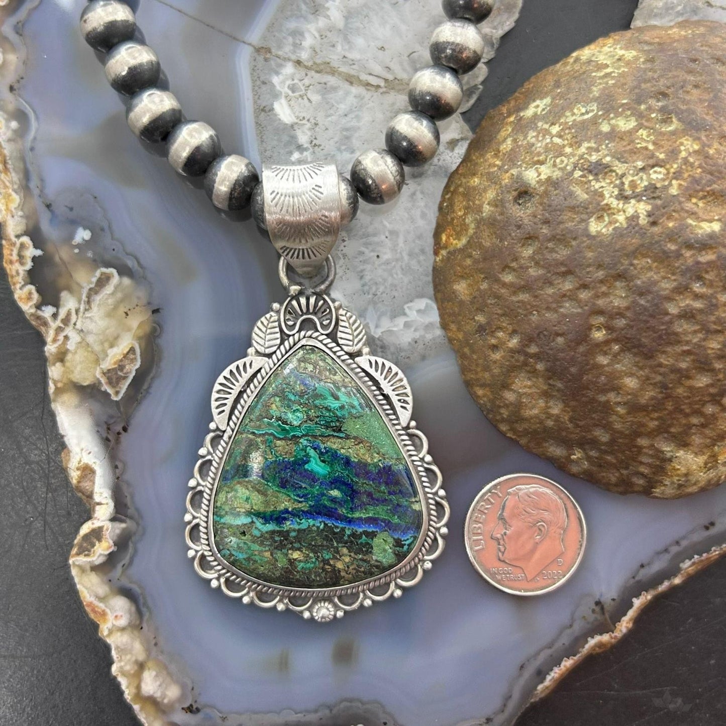 Sterling Silver Southwestern Style Triangle Chrysocolla Pendant For Women