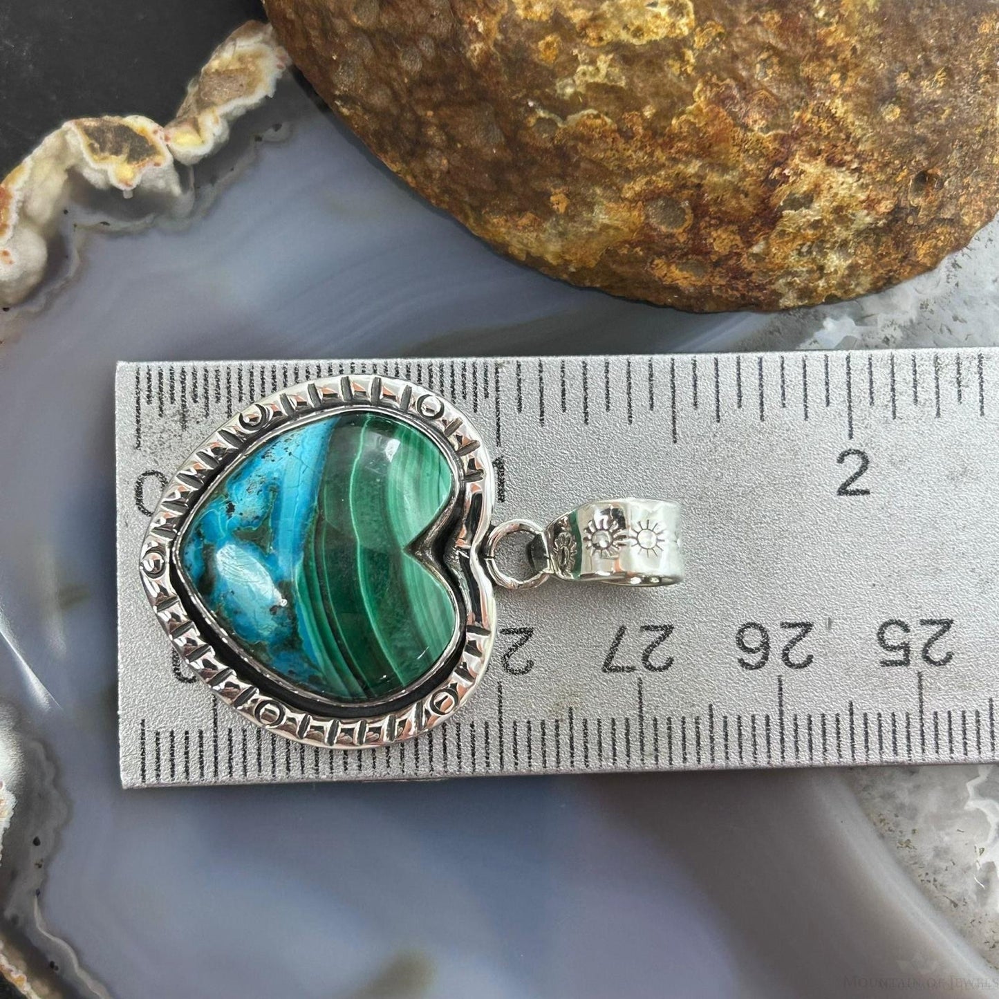 Sterling Silver Southwestern Style Azurite Malachite Heart Pendant For Women