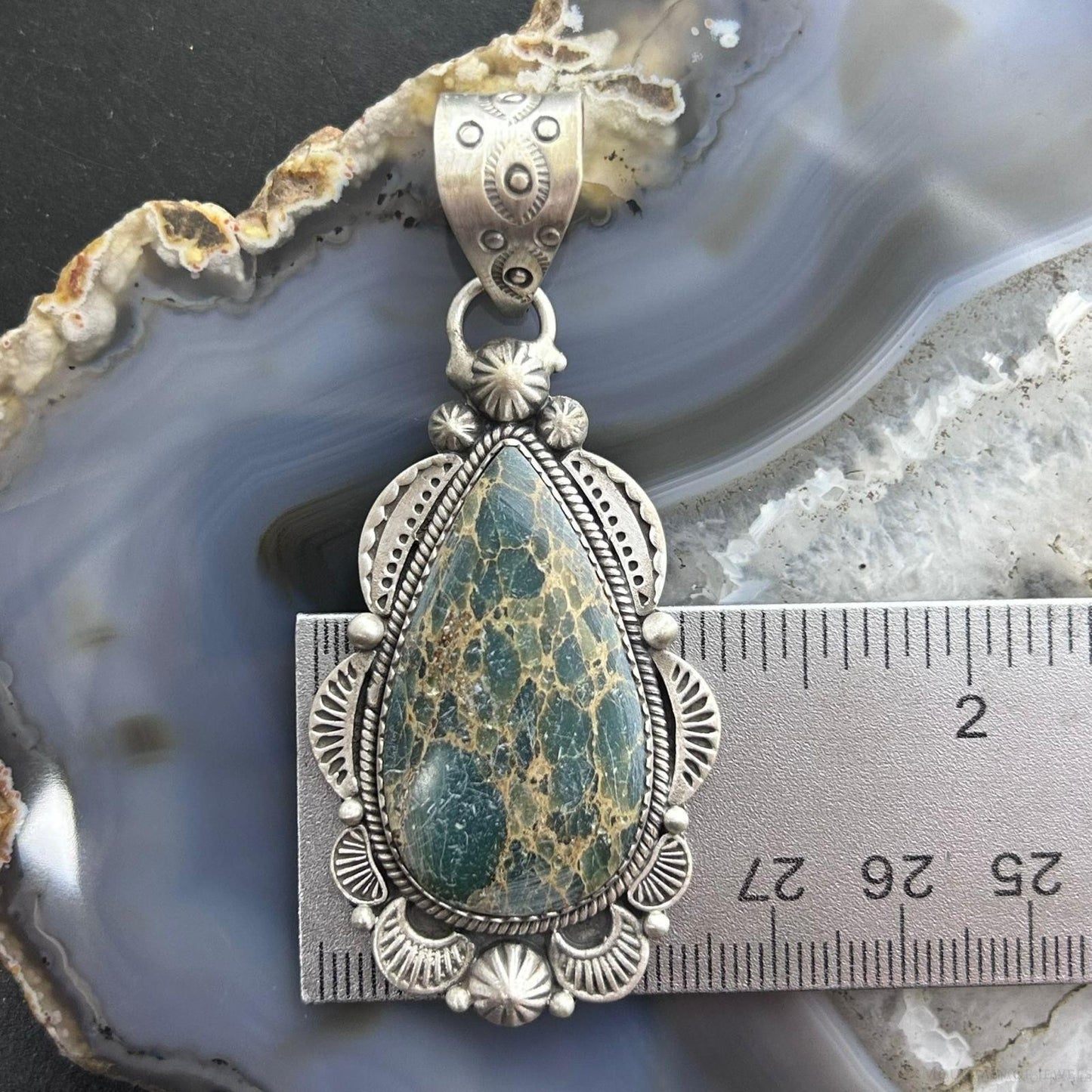 Sterling Silver Southwestern Style Teardrop Sediment Jasper Pendant For Women