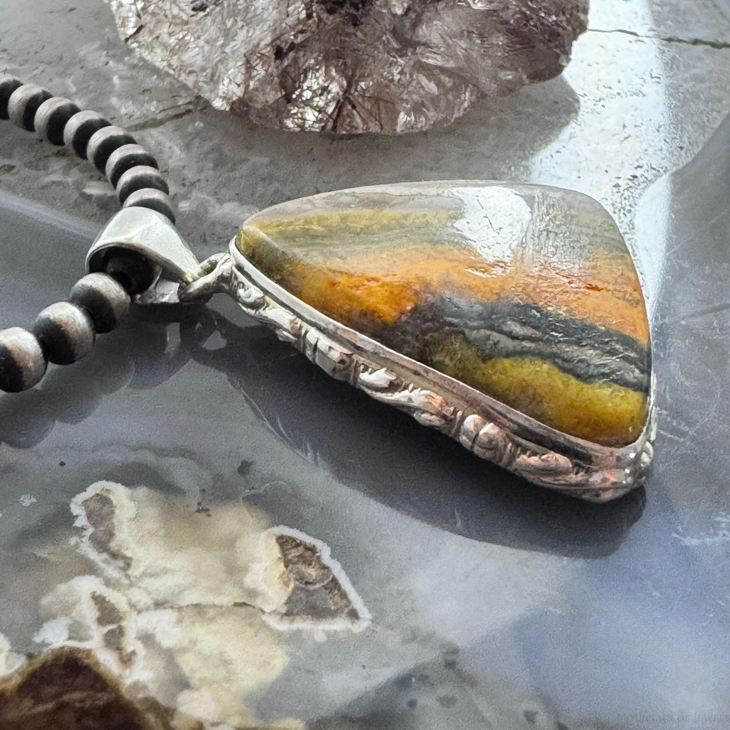 Sterling Silver Southwestern Style Triangle Eclipse Jasper Pendant For Women