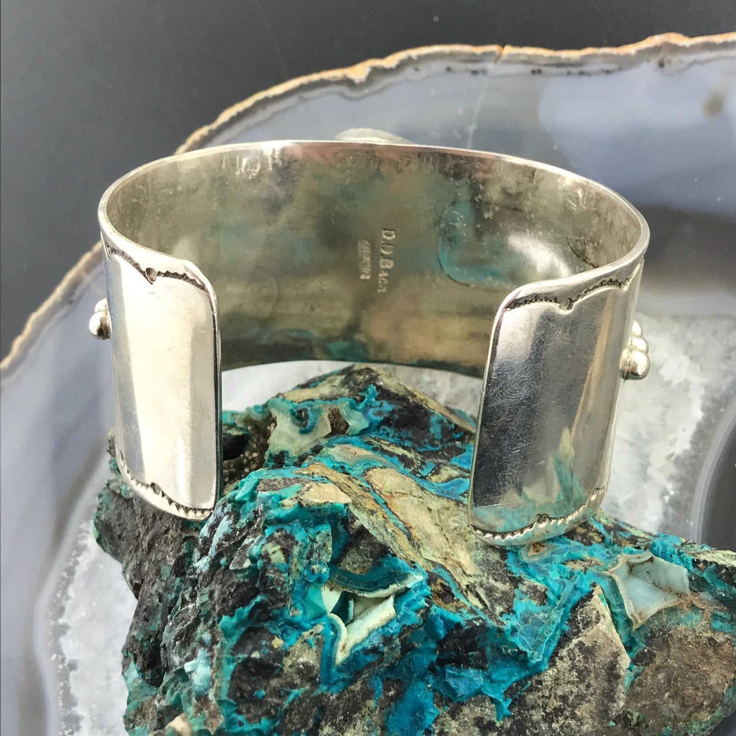 D.D Baca Native American Sterling Silver Heavy Chunky Turquoise Bracelet