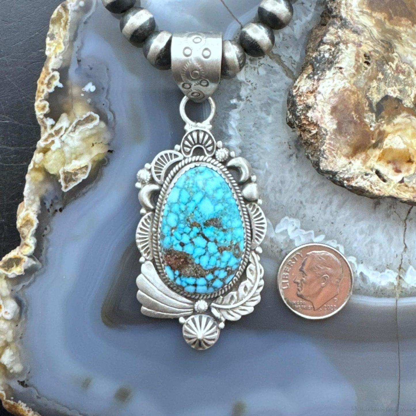 Sterling Silver Southwestern Style Large Egg-shape Kingman Turquoise Pendant For Women