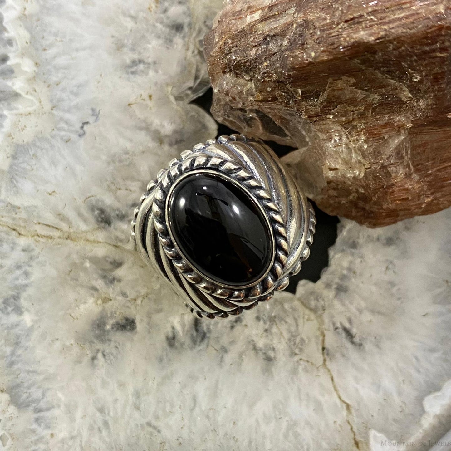Carolyn Pollack Southwestern Style Sterling Silver Oval Black Onyx Decorated Shield Ring For Women