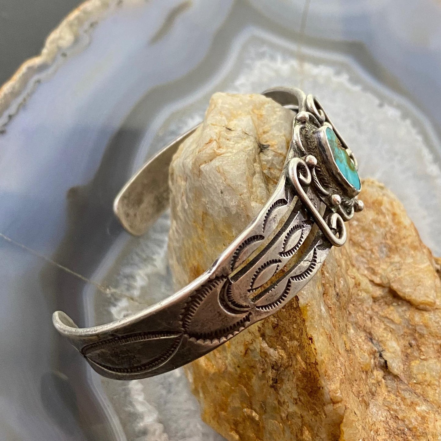 Vintage Native American Silver Natural Shape Turquoise Bracelet For Women