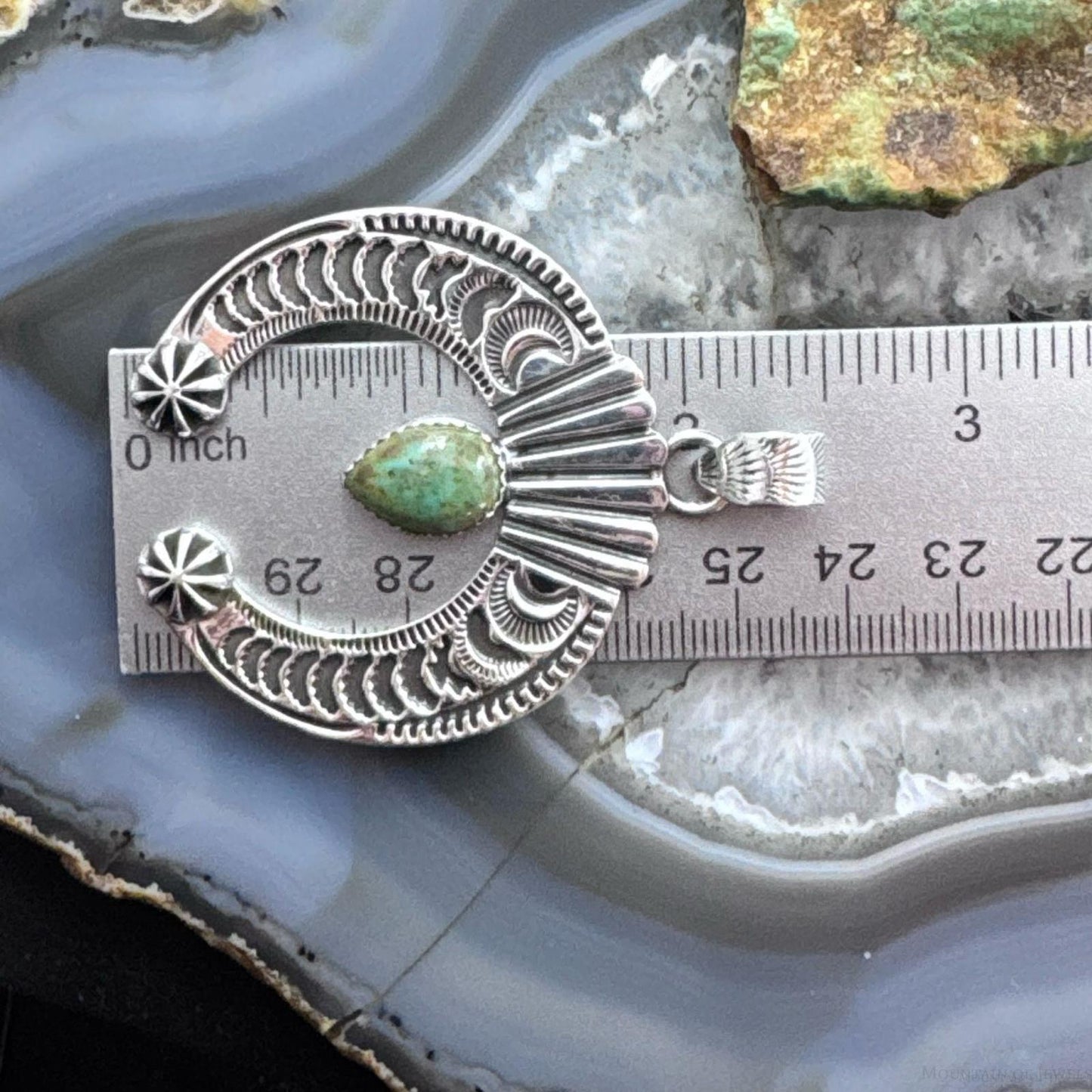 Sterling Silver Southwestern Style Teardrop Turquoise Decorated Unisex Naja Pendant