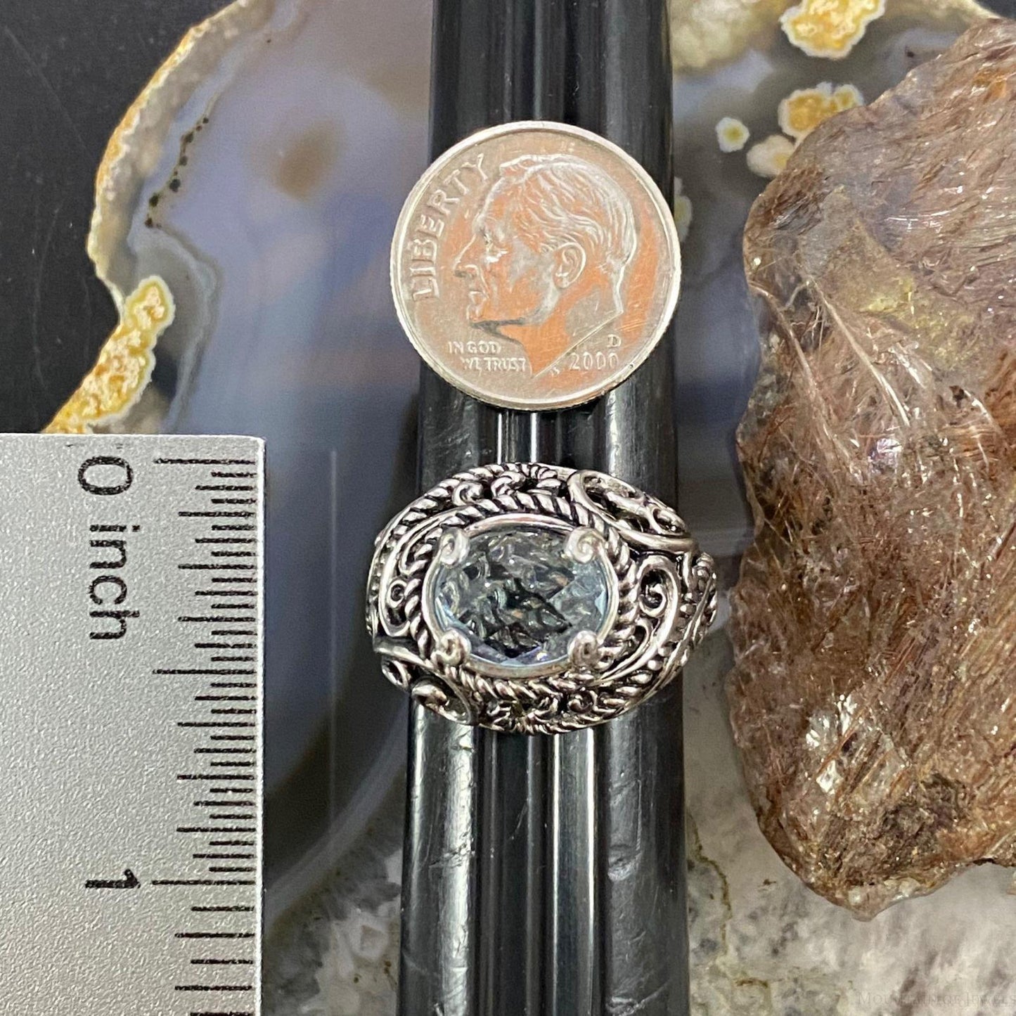 Carolyn Pollack Sterling Silver Oval Labradorite Decorated Doublet Ring For Women