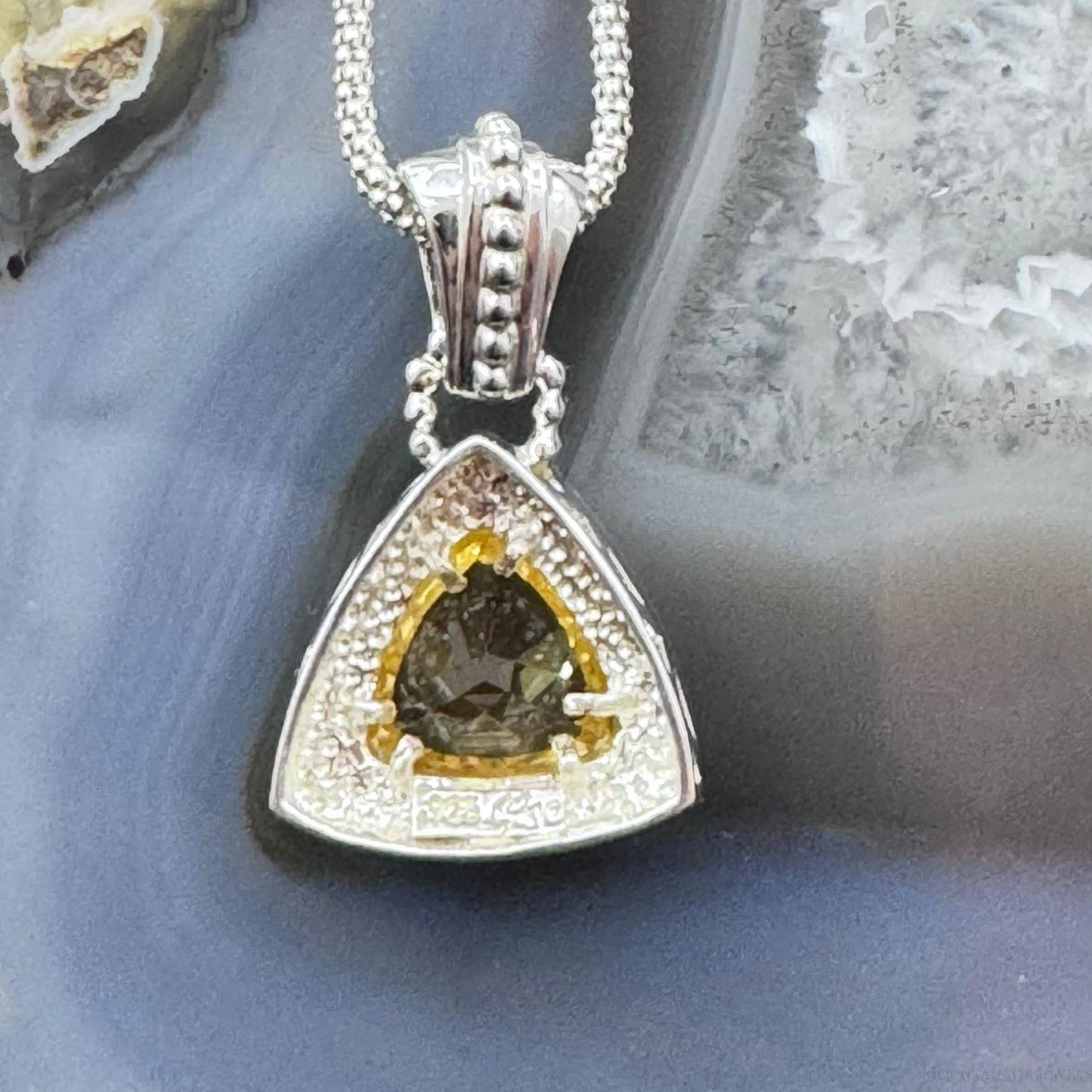 Carolyn Pollack Sterling Silver Triangle Faceted Citrine Pendant With Necklace For Women
