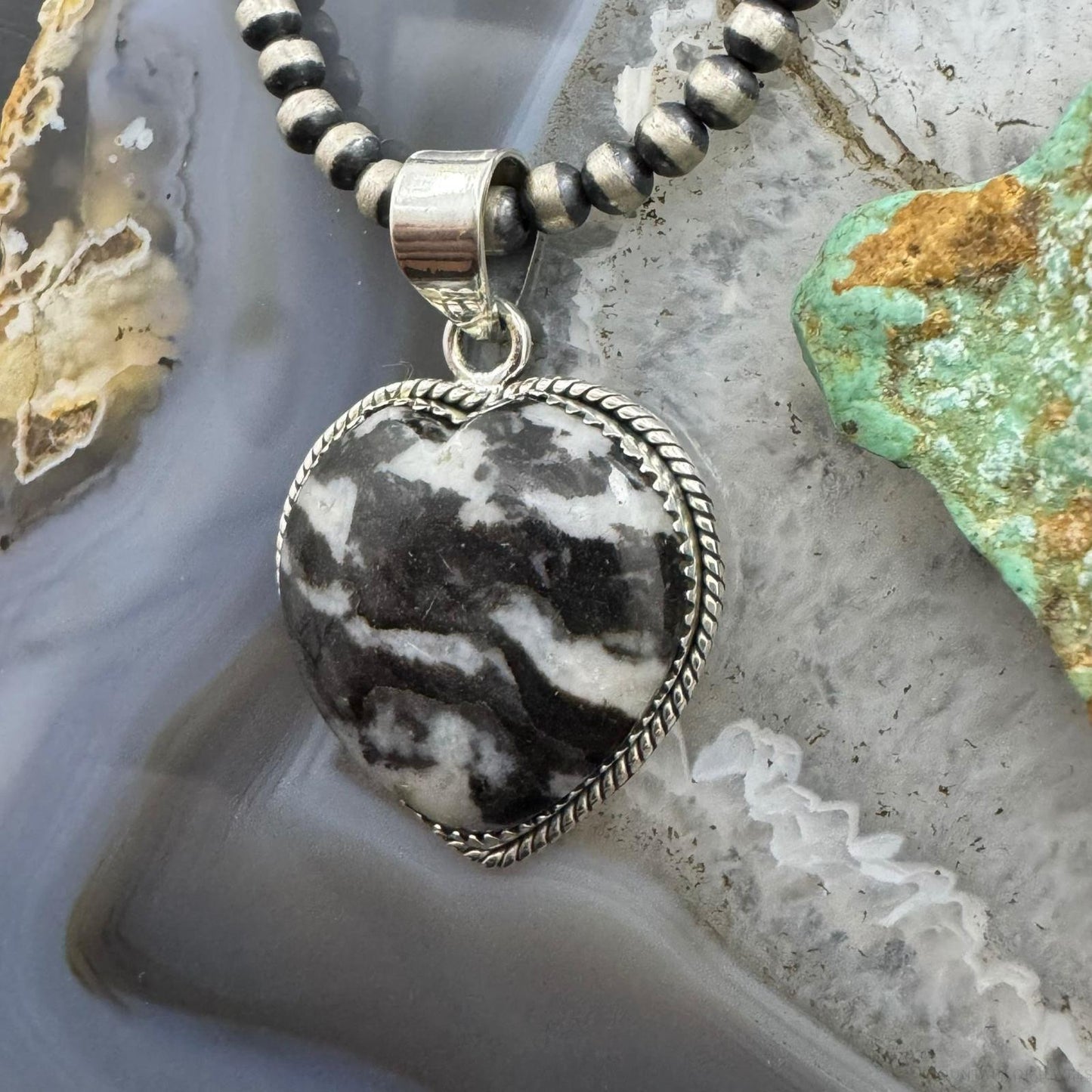 Sterling Silver Southwestern Style White Buffalo Heart Shape Pendant For Women