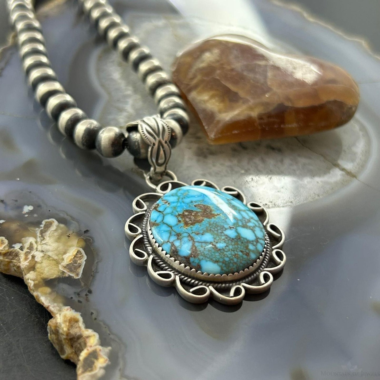 Sterling Silver Southwestern Style Round High Grade Kingman Turquoise Pendant For Women