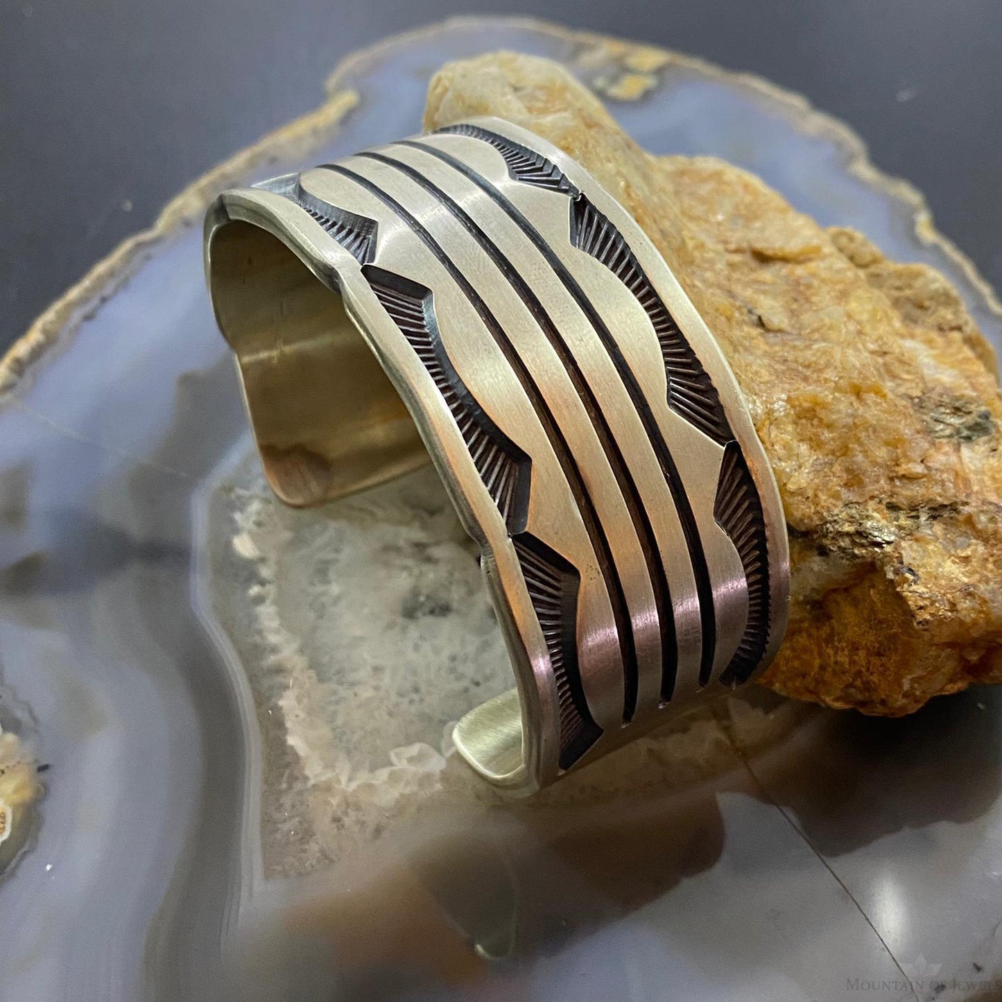 Jerrold Tahe Native American Sterling Heavy Gauge Engraved Bracelet For Men