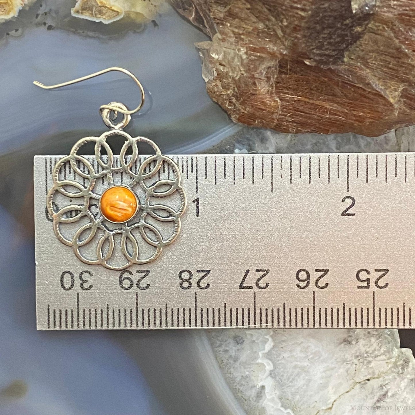 Sterling Silver Round Spiny Oyster Flower Fashion Dangle Earrings For Women