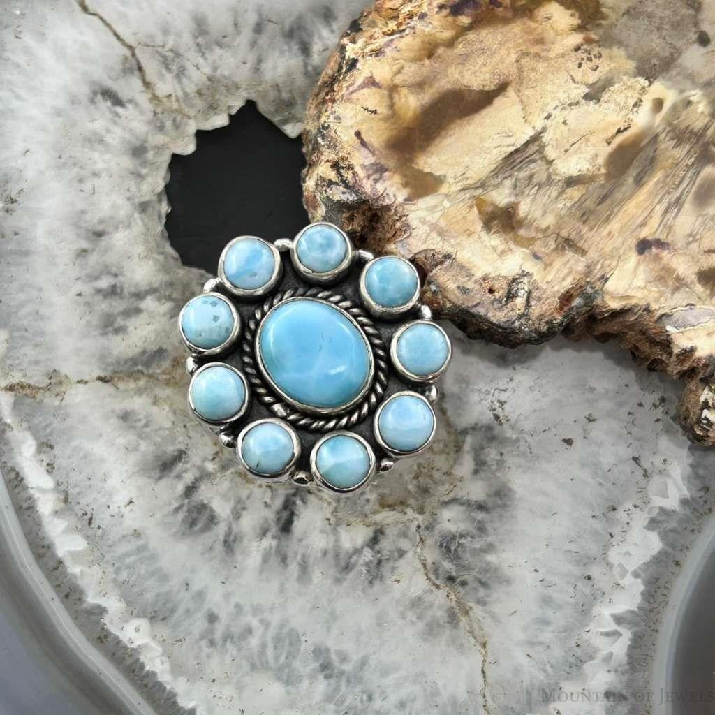 Sterling Silver Southwestern Style Larimar Cluster Ring Size 7 For Women