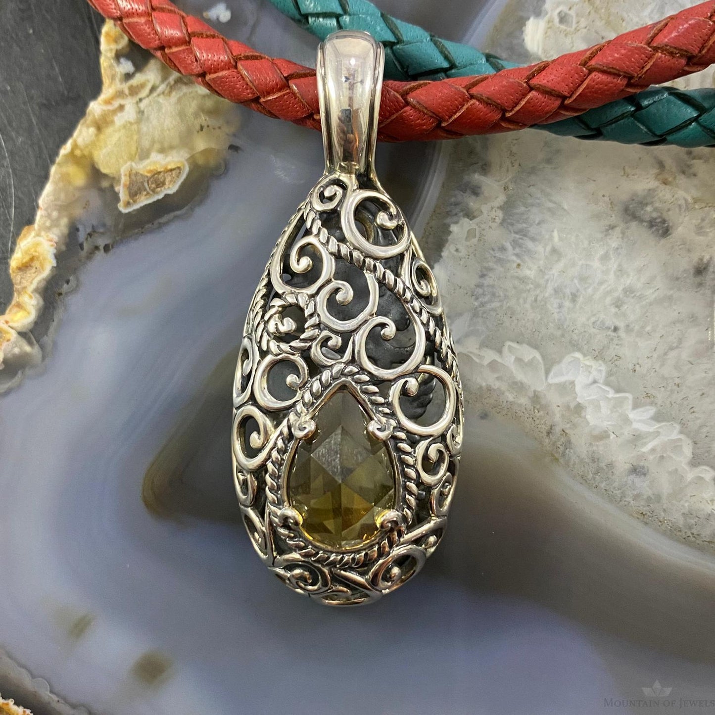 Carolyn Pollack Vintage Southwestern Style Sterling Gemstone Filigree Pendant