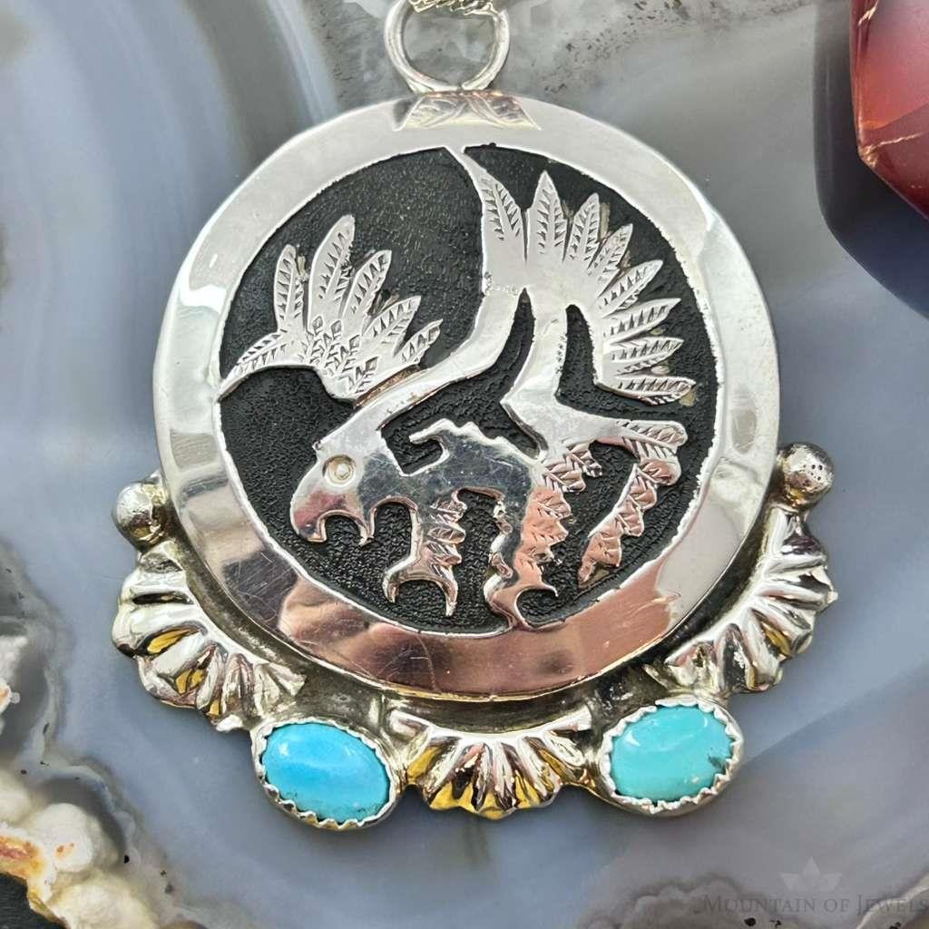 Alonzo Mariano Native American Sterling Silver Overlay Eagle & Turquoise Unisex Pendant