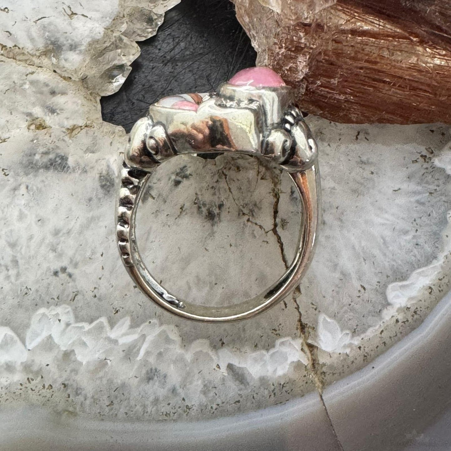 Carolyn Pollack Southwestern Style Sterling Silver Inlay Rhodonite & MOP Ring For Women