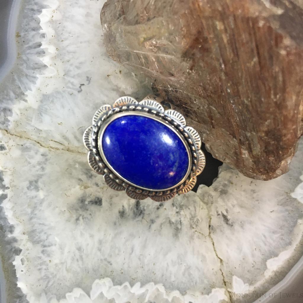 Carolyn Pollack Sterling Silver Oval Lapis Lazuli Decorated Ring For Women