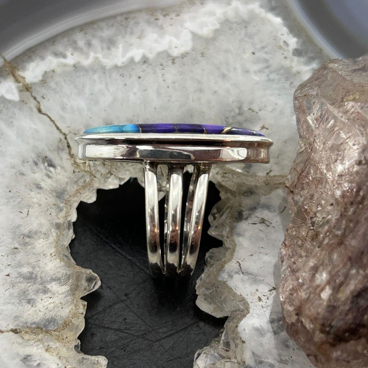 Sterling Silver Southwestern Style Oval Purple Mohave Turquoise Ring Size 7 For Women