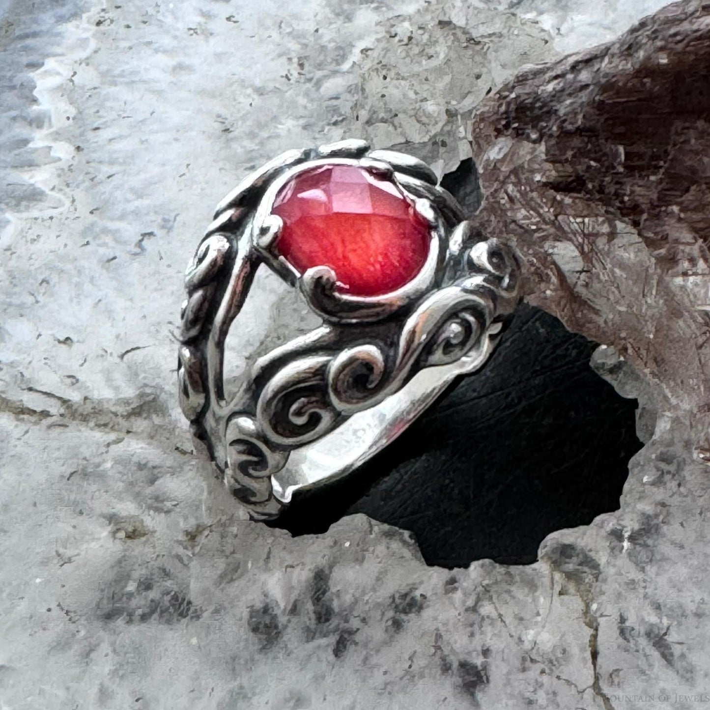 Carolyn Pollack Sterling Silver Orange Spiny Oyster & Clear Quartz Doublet Ring For Women