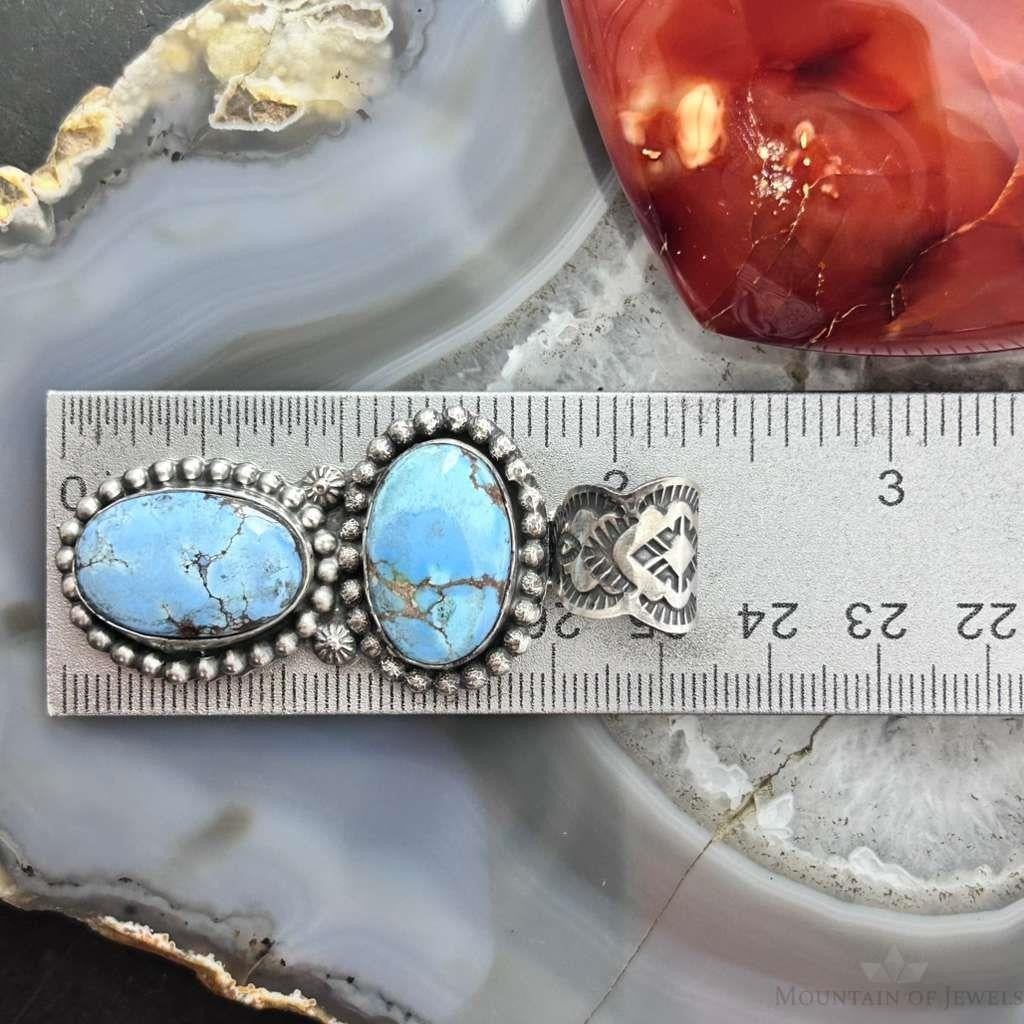 Native American Sterling Silver Double Oval Golden Hill Turquoise Pendant For Women