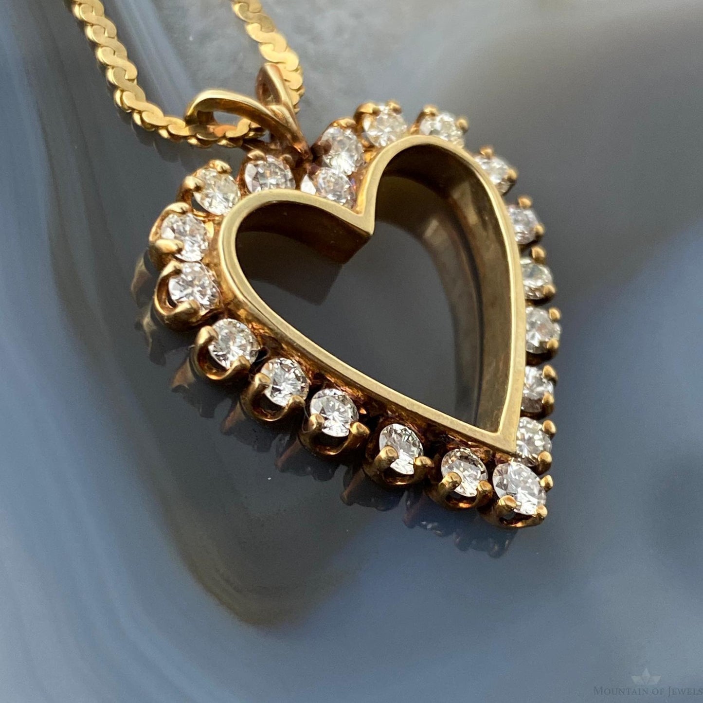 14K Yellow Gold Diamonds Heart Shape Pendant with 16" Necklace For Women