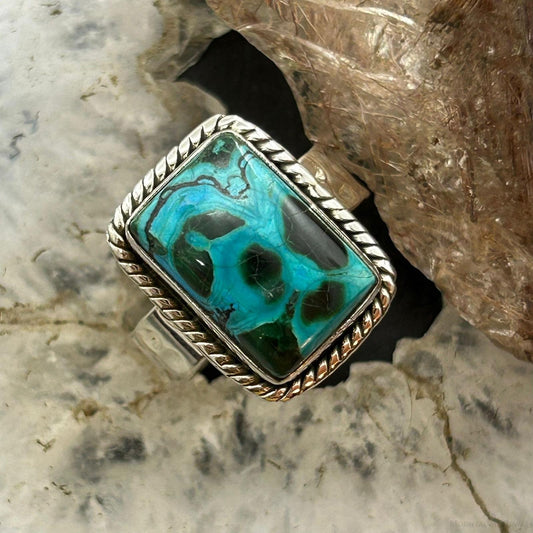 Sterling Silver Southwestern Style Malachite Chrysocolla Bar Ring Size 10 For Women