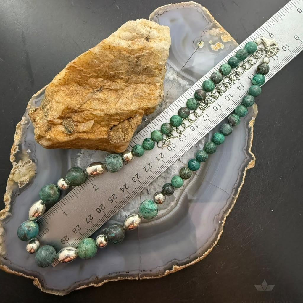 Carolyn Pollack Sterling Silver Chrysocolla Beads & Silver Beads 16"-20" Necklace For Women