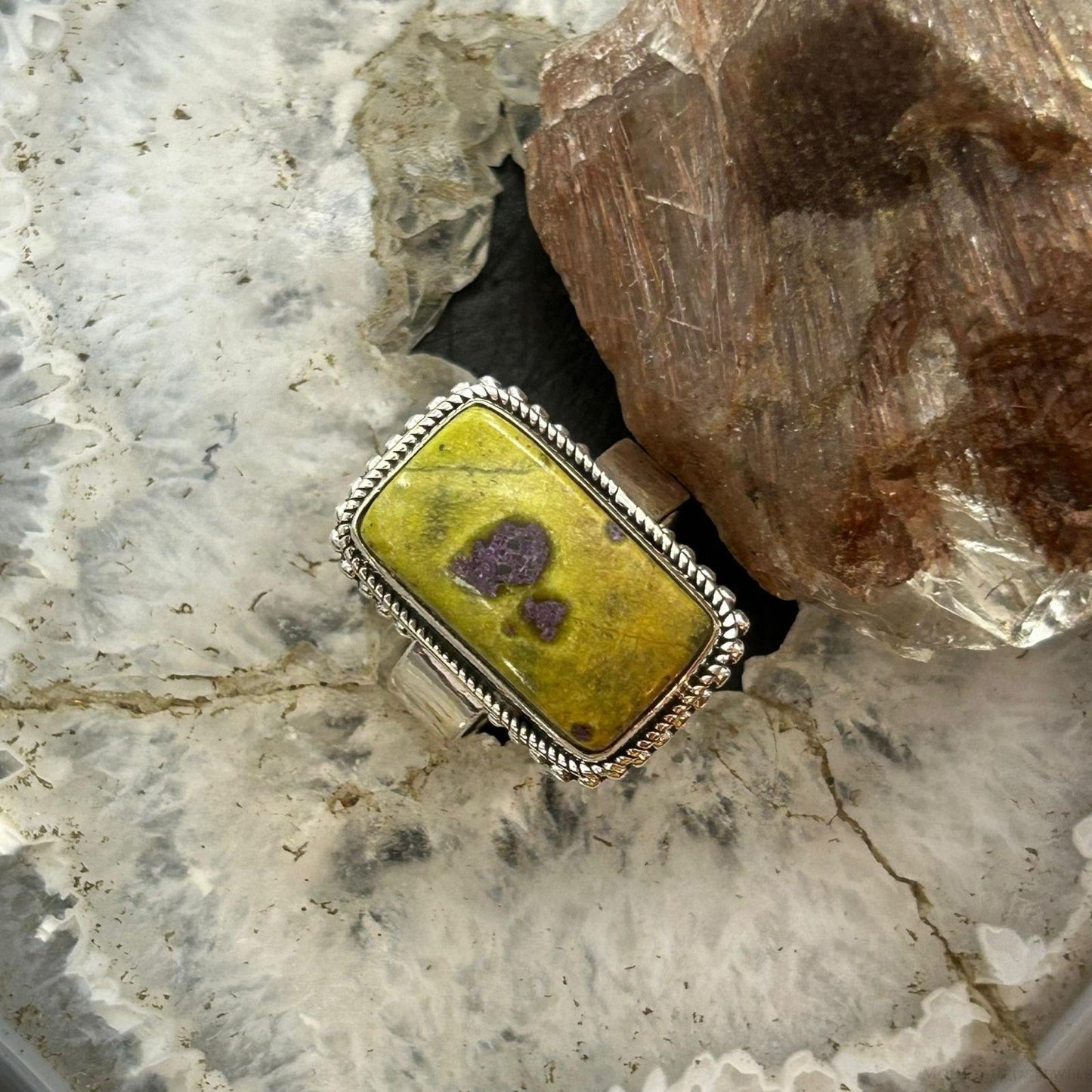 Sterling Silver Southwestern Style Rectangle Atlantisite Ring Size 7.25 For Women
