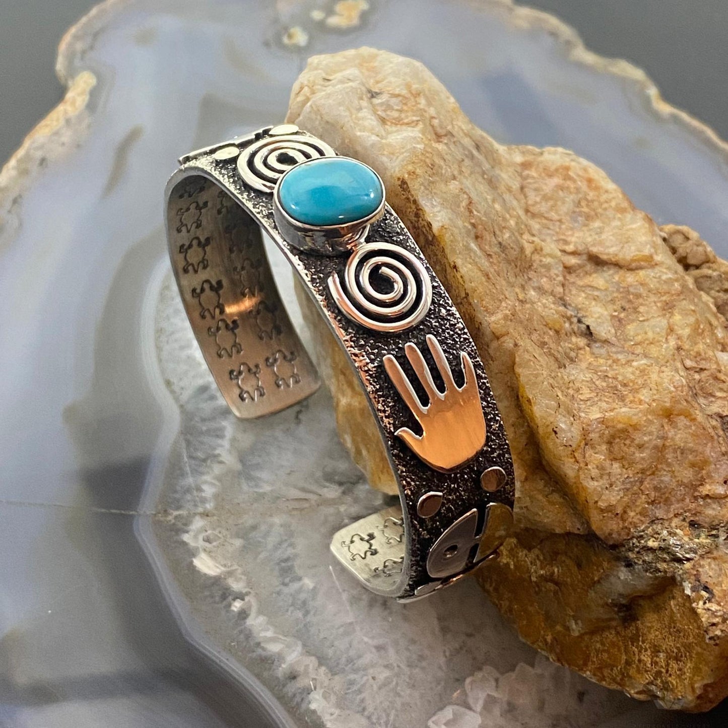 Alex Sanchez Native American Sterling Turquoise Petroglyph Bracelet For Women #2