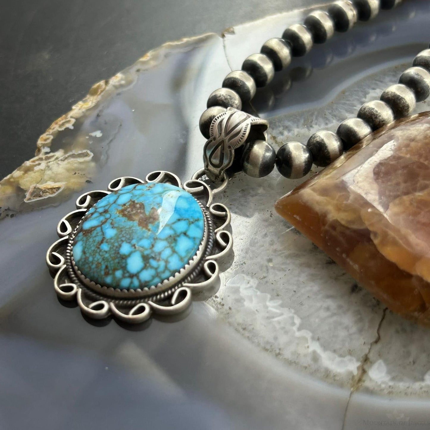Sterling Silver Southwestern Style Round High Grade Kingman Turquoise Pendant For Women