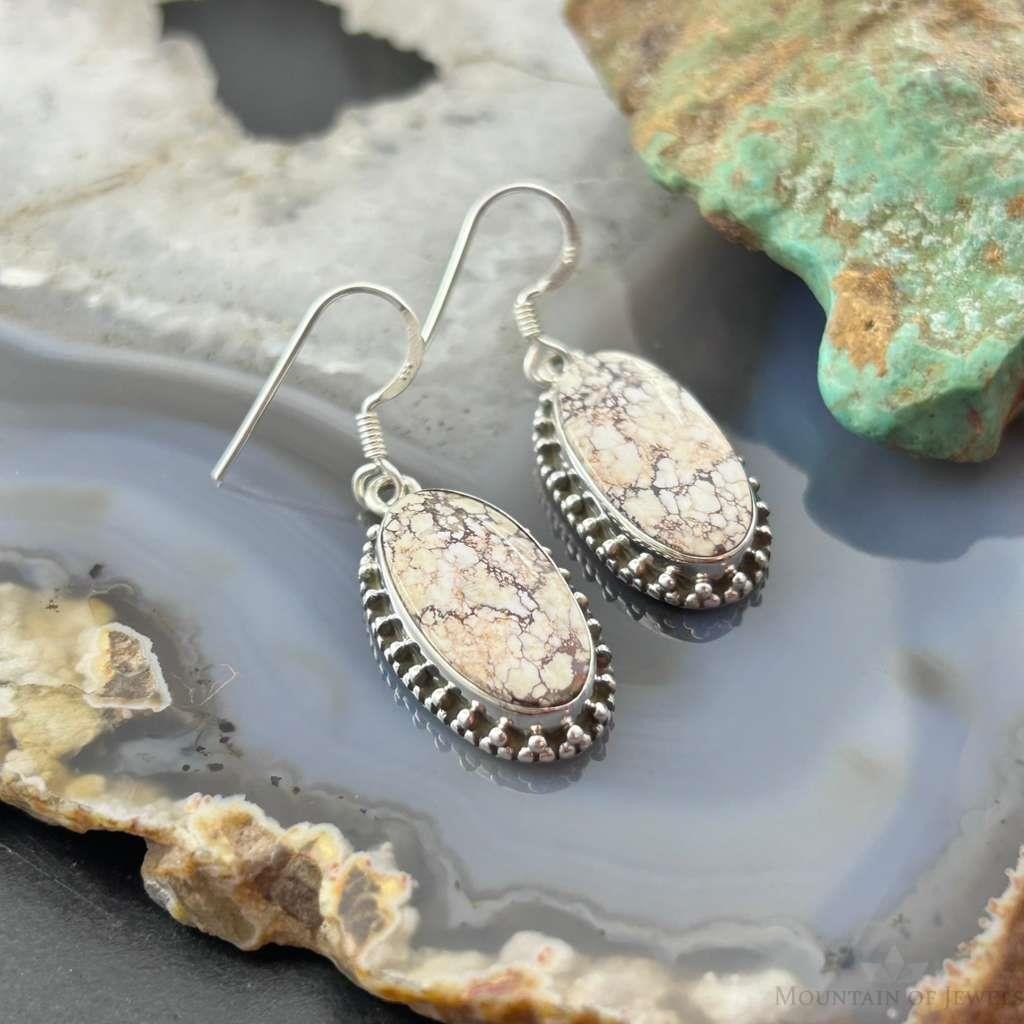 Sterling Silver Southwestern Style Oval Wild Horse Dangle Earrings For Women