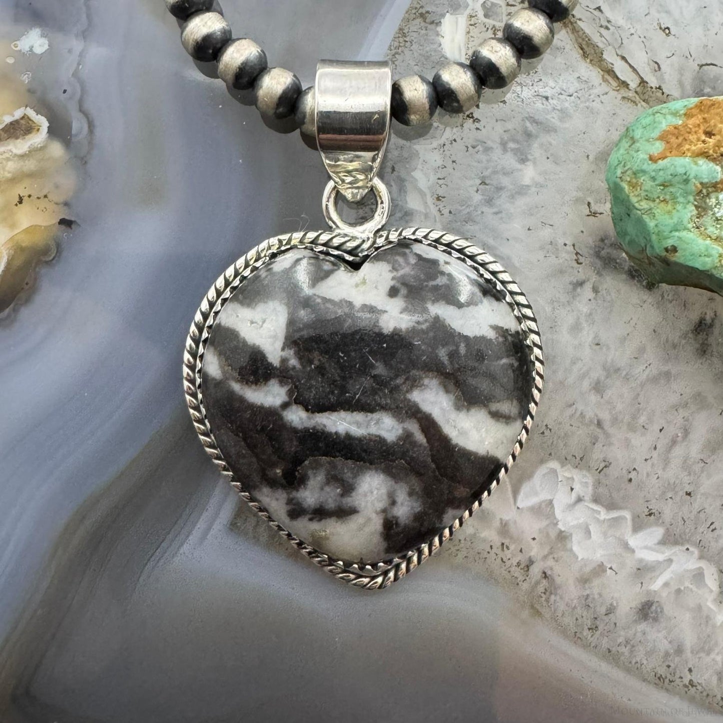 Sterling Silver Southwestern Style White Buffalo Heart Shape Pendant For Women