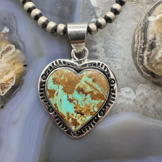 Native American Sterling  Silver Boulder Ribbon Turquoise Heart Pendant For Women #3