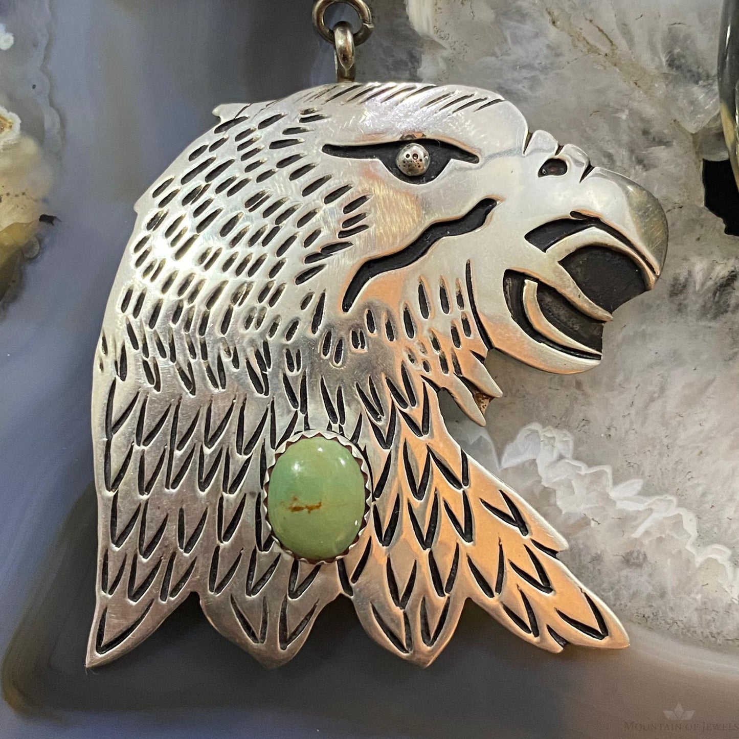 Tommy & Rosita Singer Sterling Silver Green Turquoise Overlay Eagle Pendant