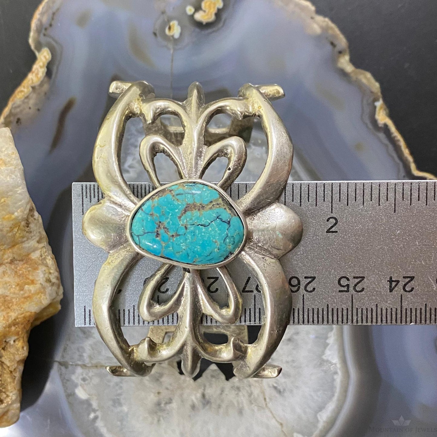 Vintage Native American Silver Turquoise Sandcast Bracelet For Women
