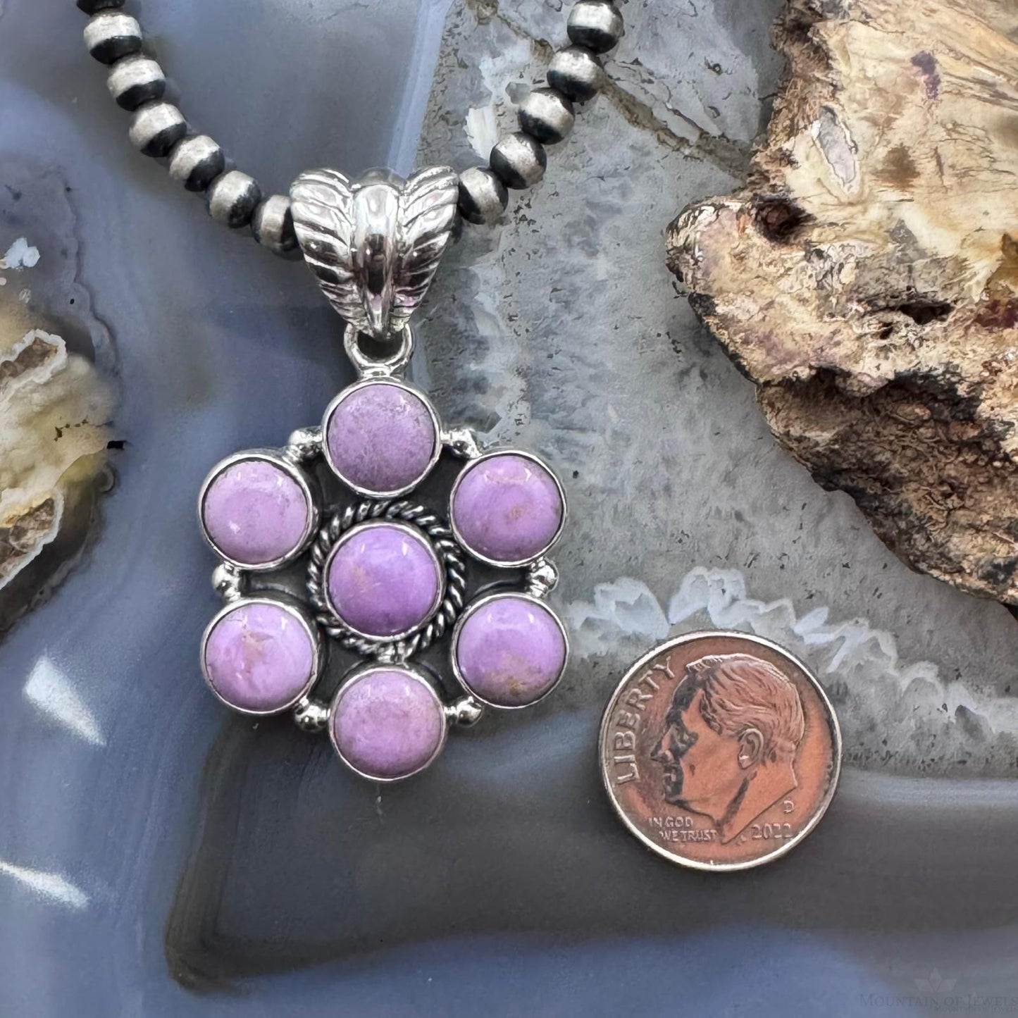 Native American Sterling Silver Phosphosiderite Decorated Cluster Pendant For Women