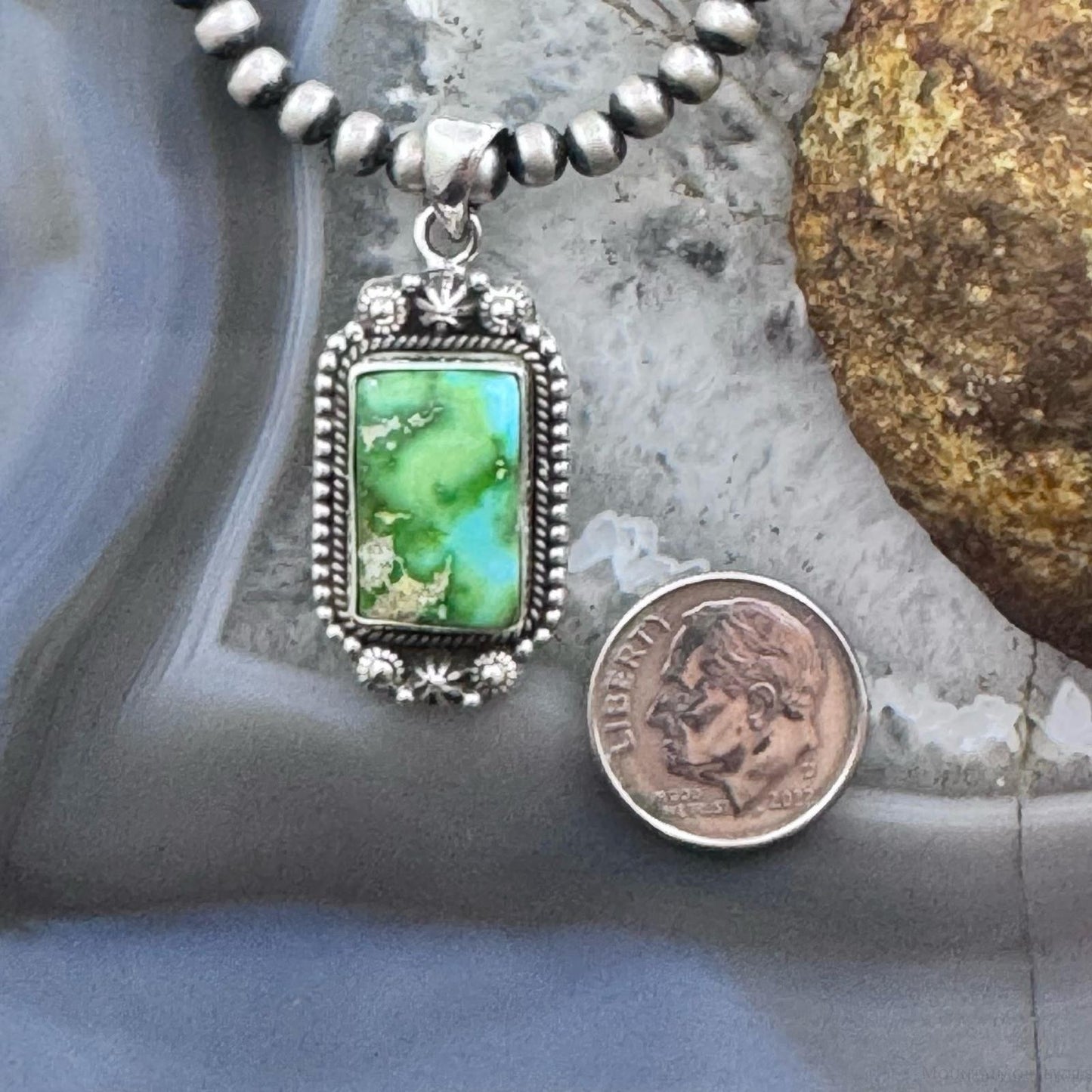 Sterling Silver Southwestern Style Rectangle Sonora Gold Turquoise Pendant For Women