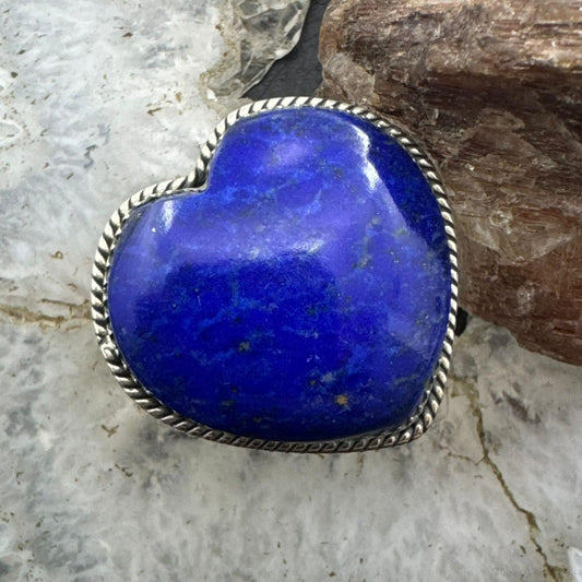 Sterling Silver Southwestern Style Lapis Heart Ring For Women