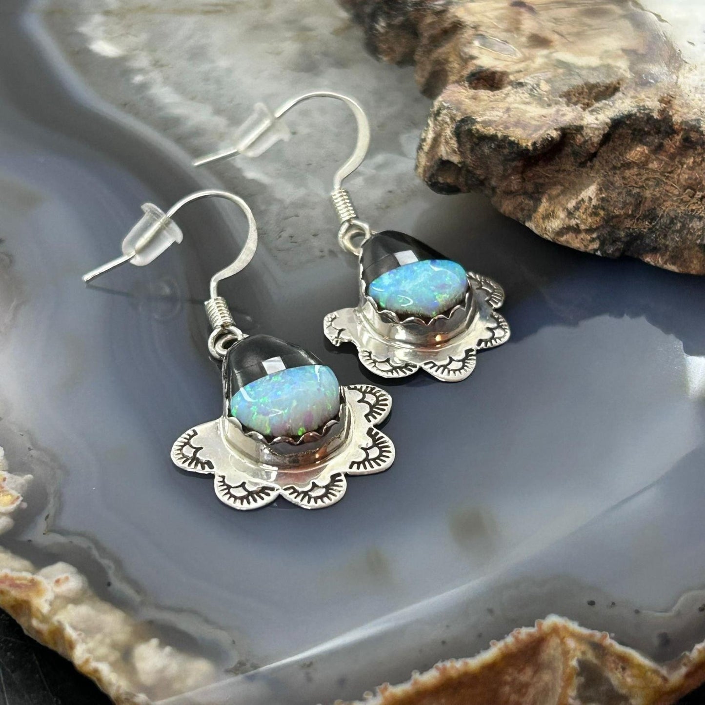 Clifton Aguilar Sterling Silver Teardrop Multistone Inlay Dangle Earrings For Women