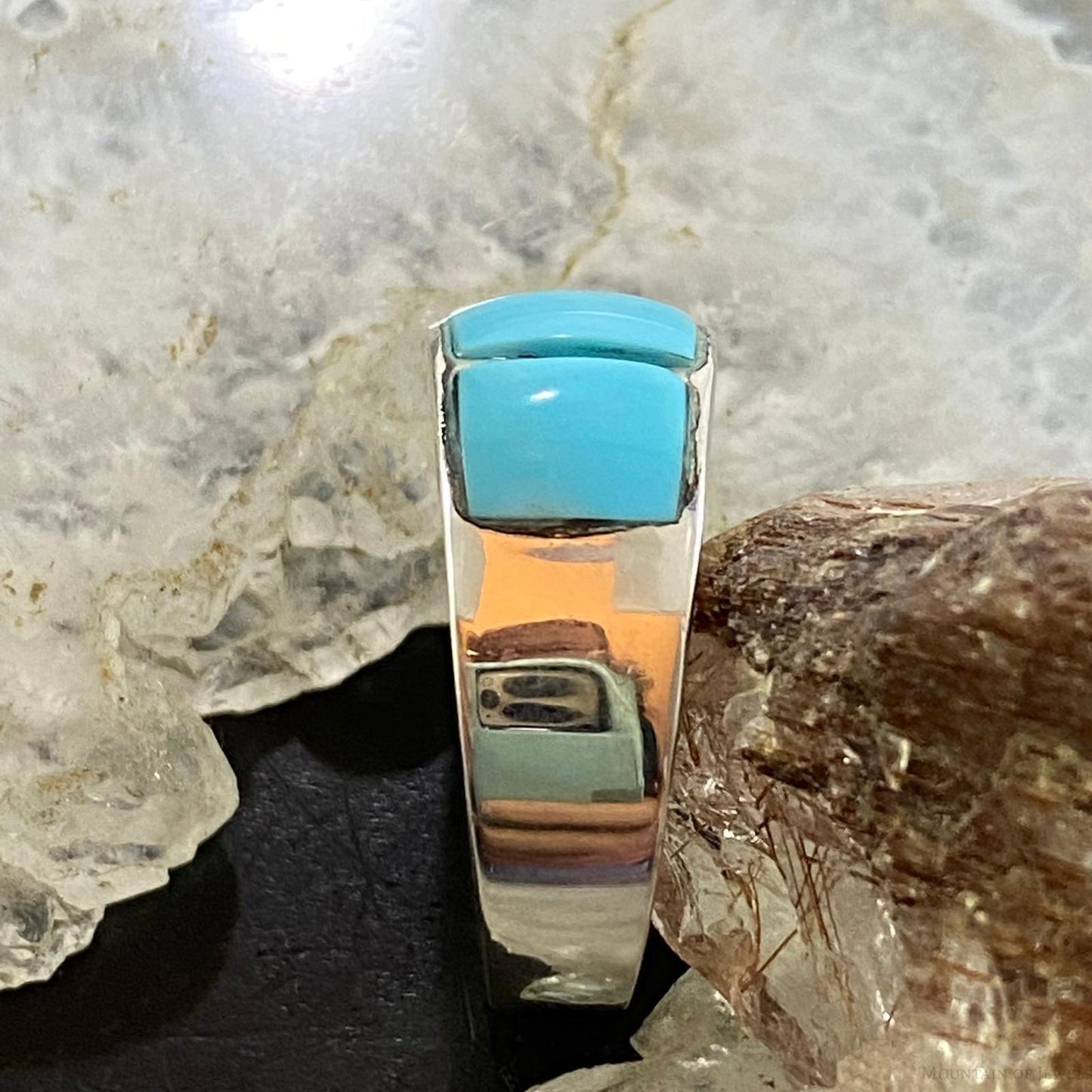 Native American Sterling Silver Blue Ridge Turquoise Graduated Band Ring Sz 8.5