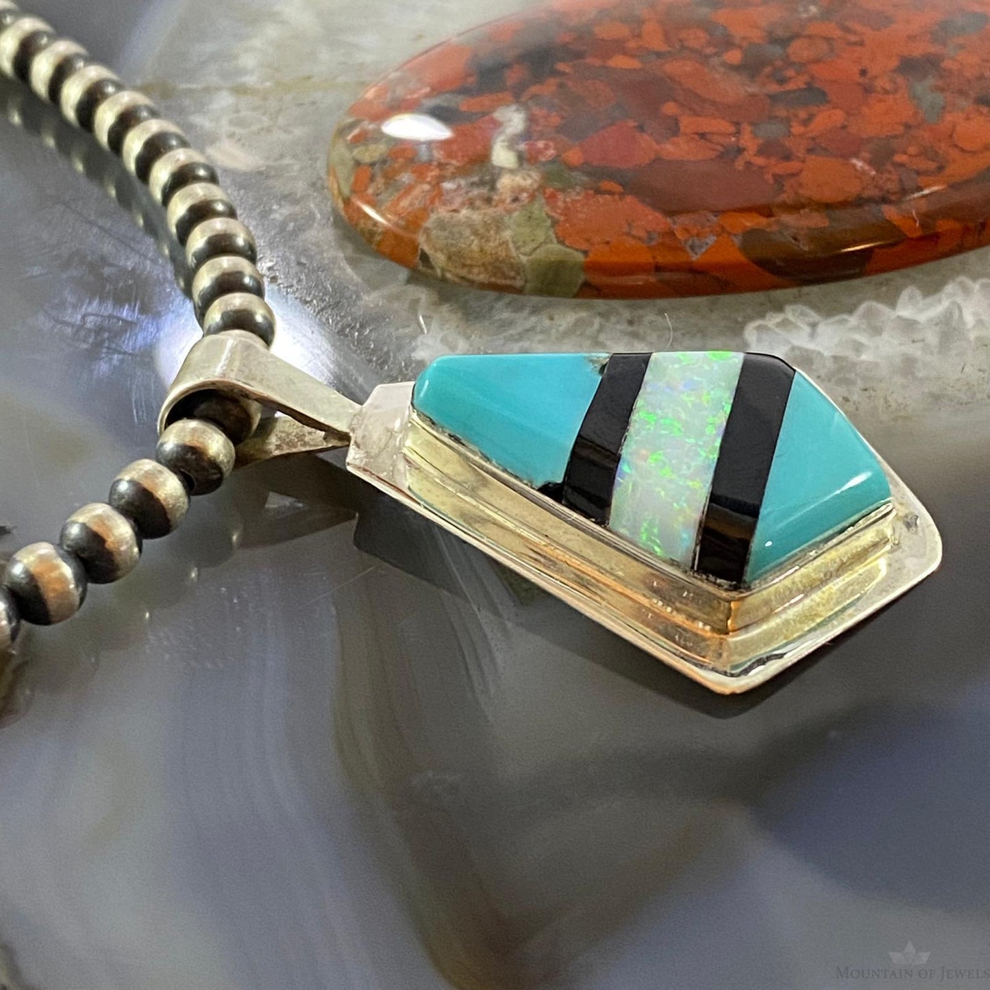 Christine Wolf Sterling Silver Turquoise/Opal/Onyx Inlay Kite Pendant For Women
