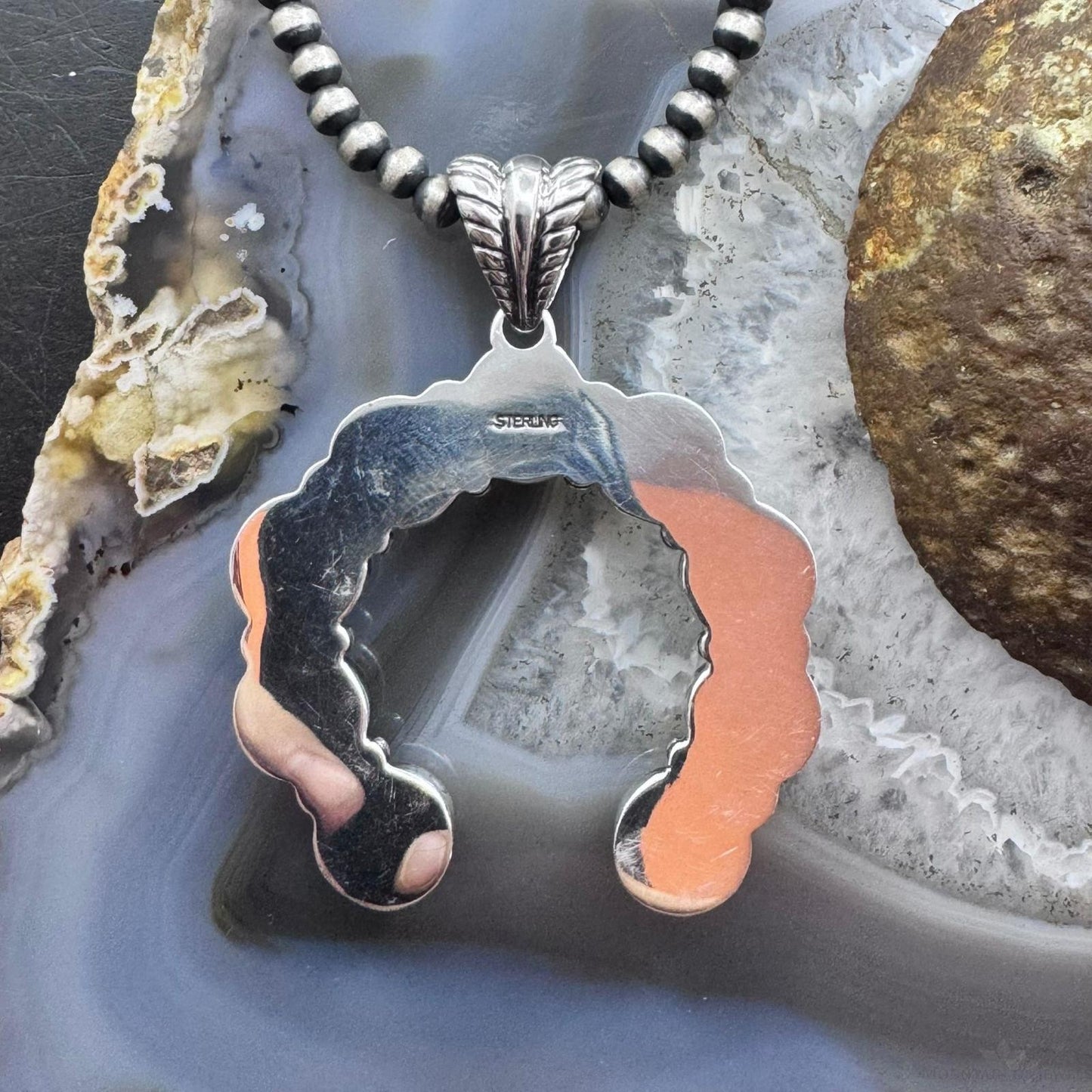 Native American Sterling Silver Rounded Purple Spiny Oyster Naja Pendant For Women