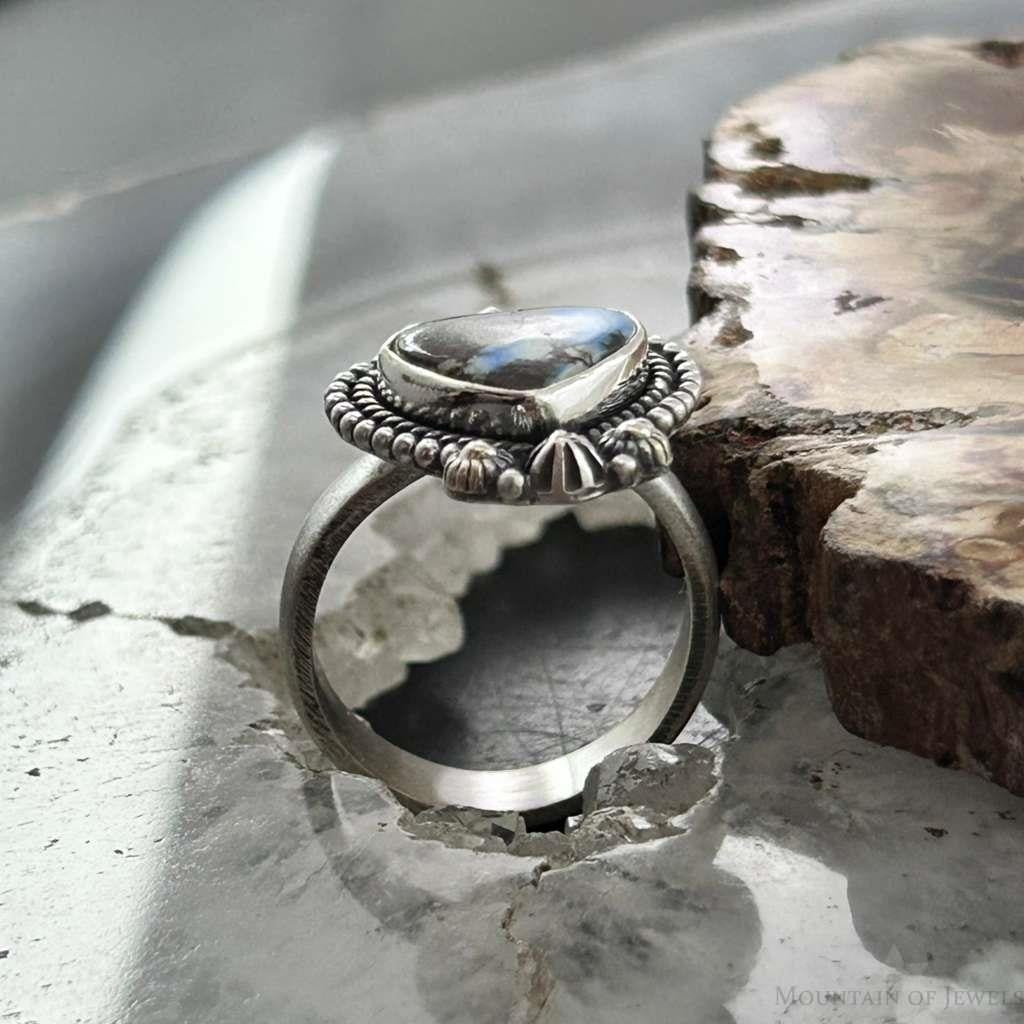 Sterling Silver Southwestern Style Heart Golden Hill Turquoise Adjustable Ring For Women