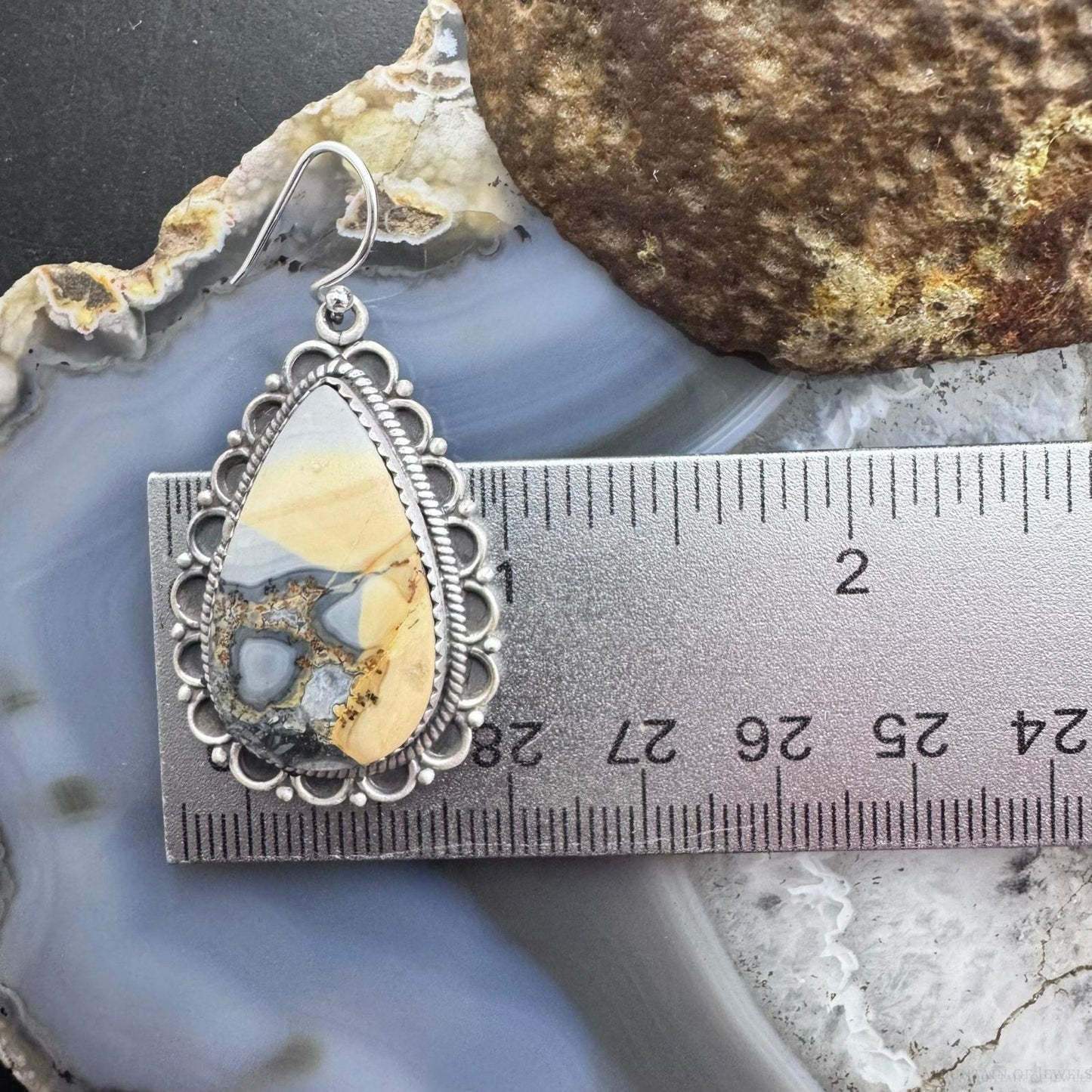 Sterling Silver Southwestern Style Teardrop Maligano Jasper Dangle Earrings For Women