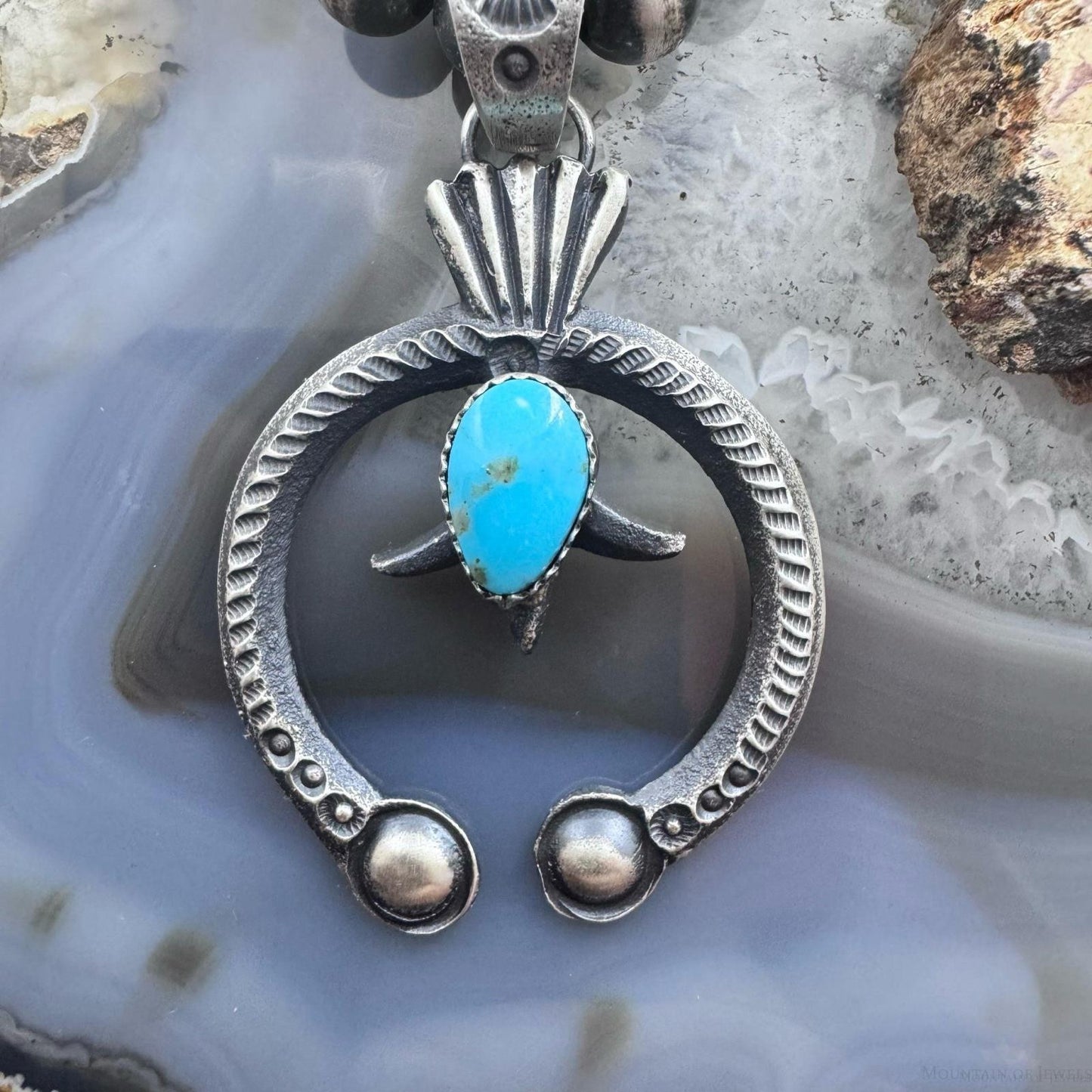 Eva & Linberg Billah Sterling Silver Teardrop Turquoise Decorated Unisex Naja Pendant