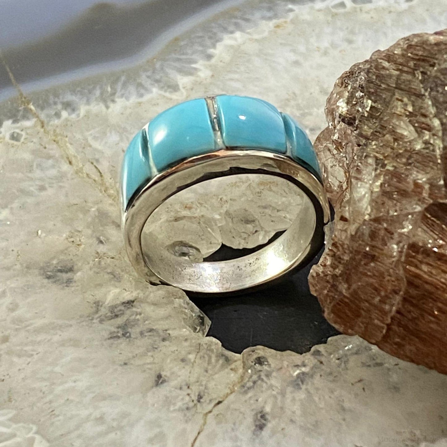 Native American Sterling Silver Blue Ridge Turquoise Graduated Band Ring Sz 8.5